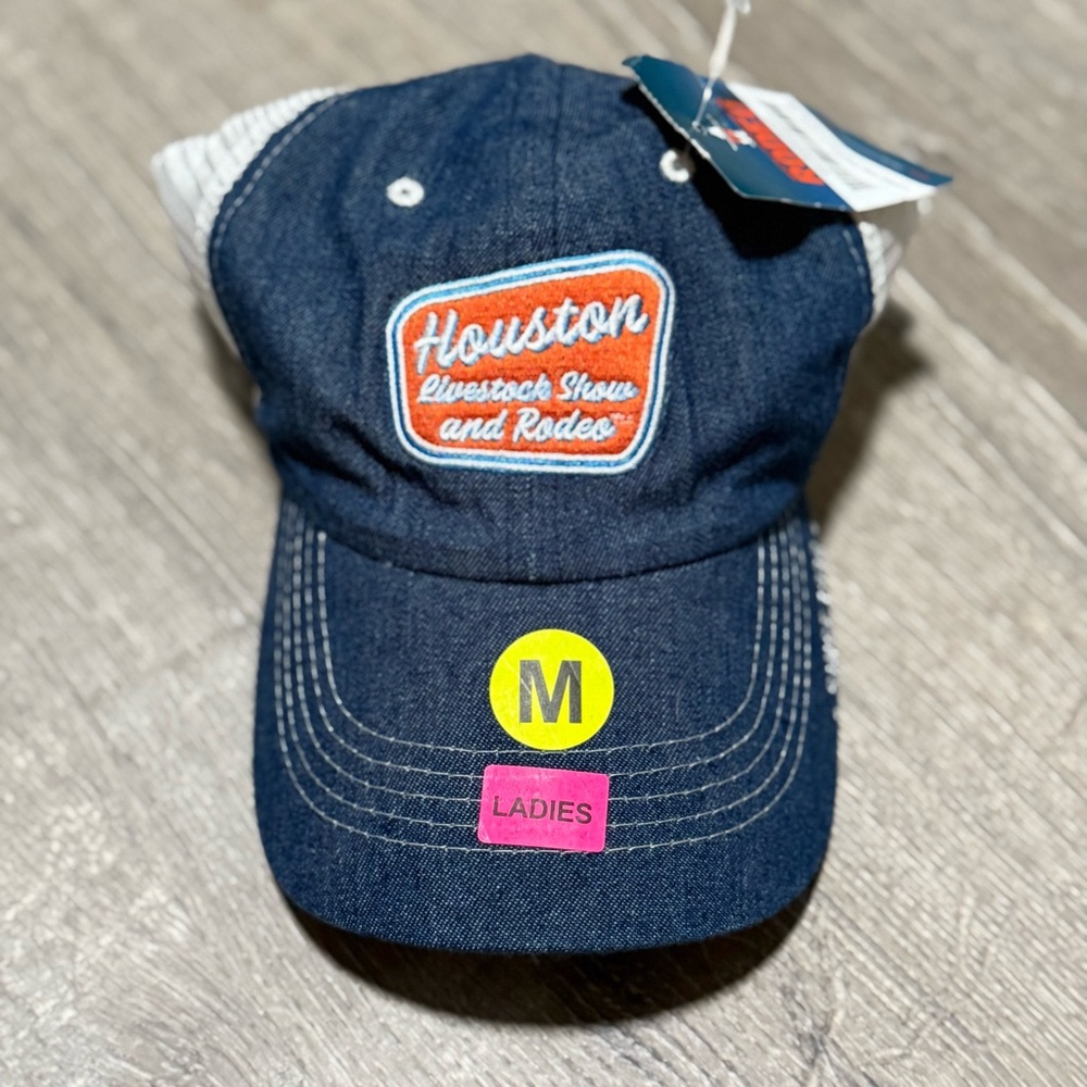 Houston Livestock Show and Rodeo Ladies Trucker Hat Denim Blue Mesh Cap Size M